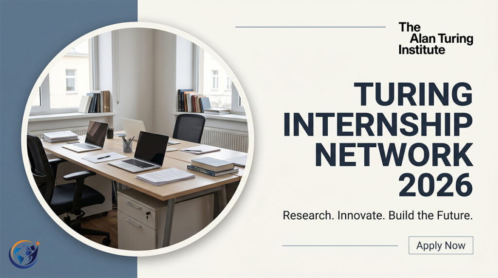 Professional recruitment banner for Turing Internship Network 2026 PhD placements